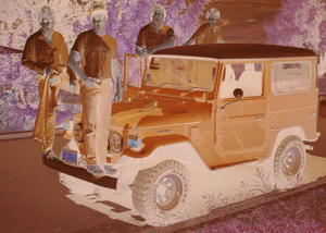 Negative of Boys on Jeep